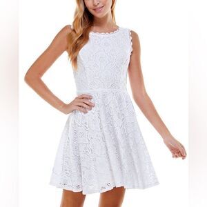 City Studios Juniors' Lace Fit & Flare Dress - White - Size 11